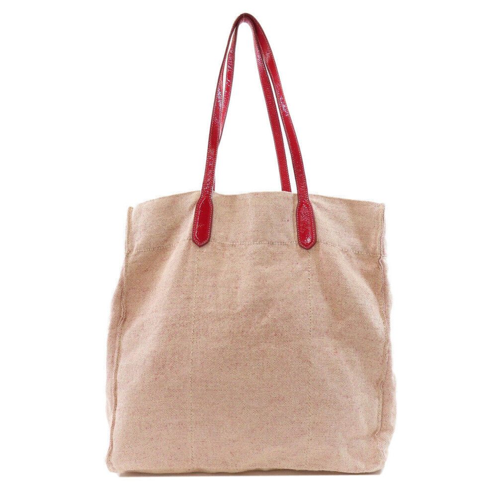 Prada tote leather beige Canapa contrasting bag canvas red logo Tan Red